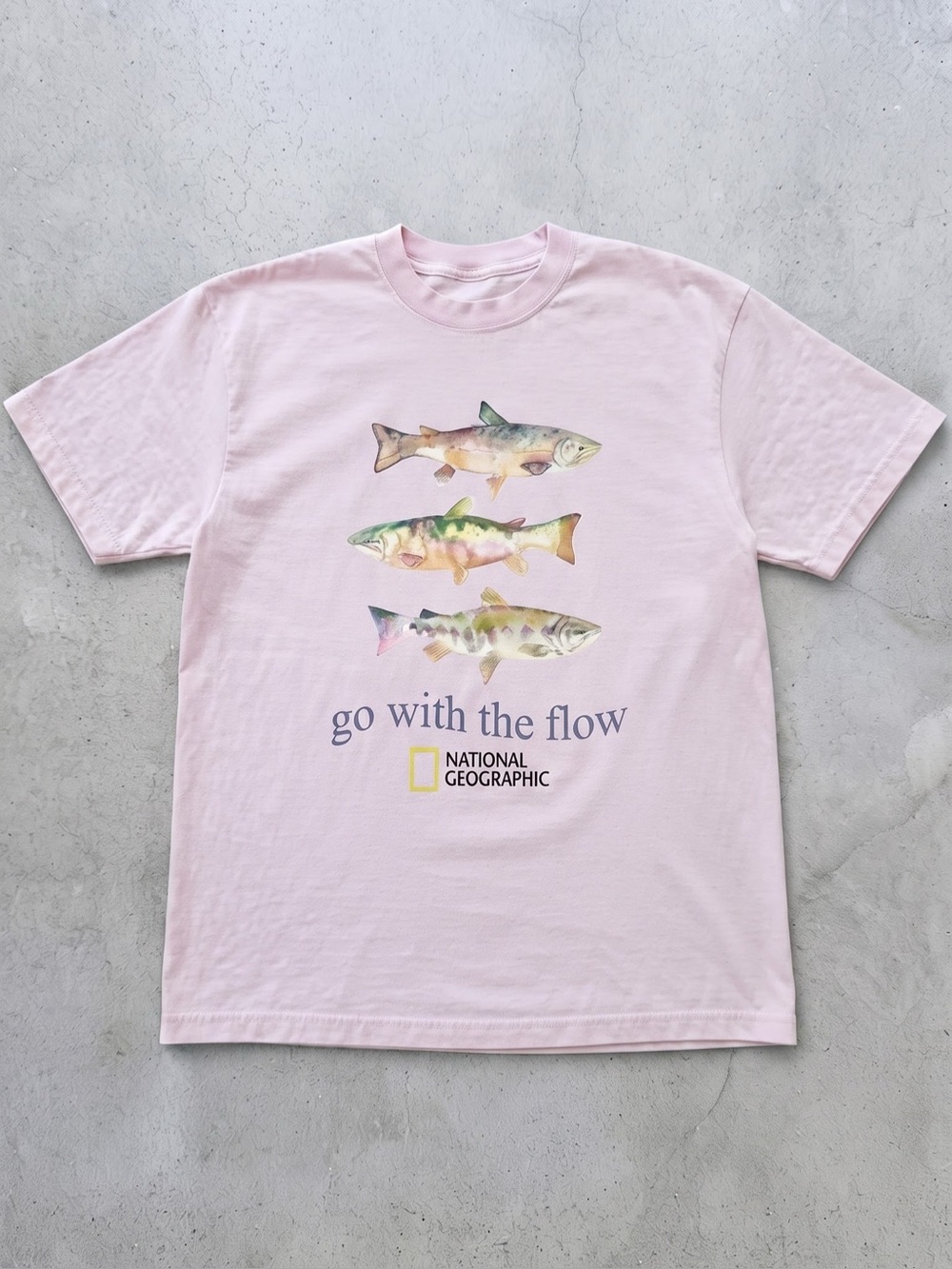 "Go With The Flow" Fish Graphic Pink Tee - Gildan Cotton T-Shirt